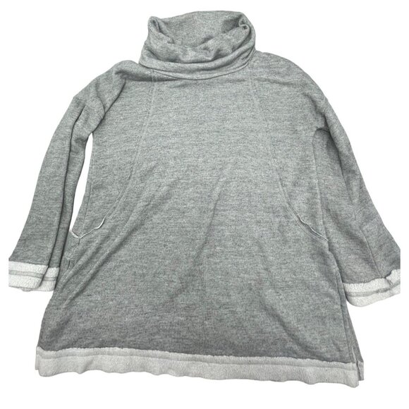 caslon mid wide sleeve turtle neck sweatshirt gray pleated slit bottom polyester - Picture 1 of 8